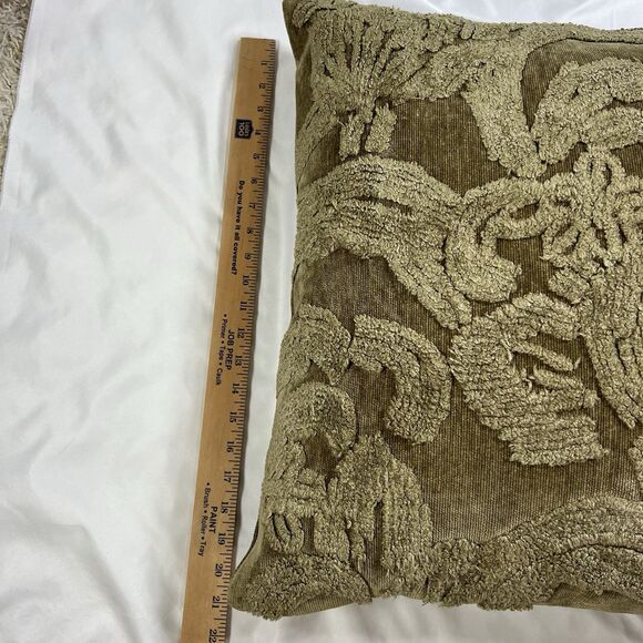 Pottery Barn Olive Sage Green upholstered 22" Square Throw Pillow Embroidered - Picture 2 of 7